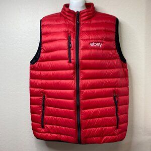 eBay Logo Unisex Red Puffer Vest Pockets Stand Collar eBayana Size XL